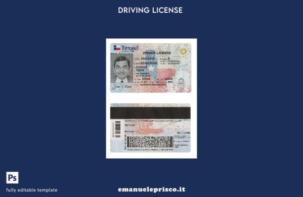 verified style Modello di patente di guida USA Texas (  presente) in stile verificato template